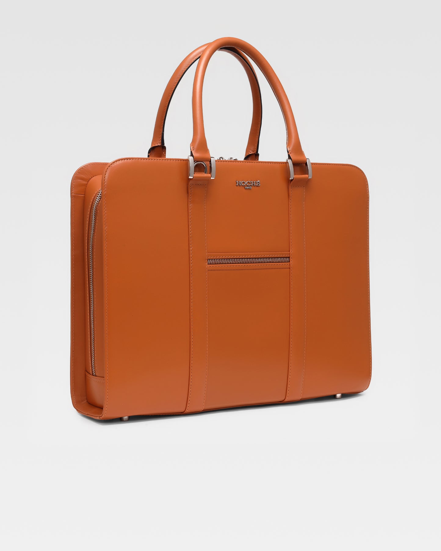Side view of PinnaclePro Umber Tan genuine leather laptop bag for men in India, featuring a slim profile, premium craftsmanship, and a professional design