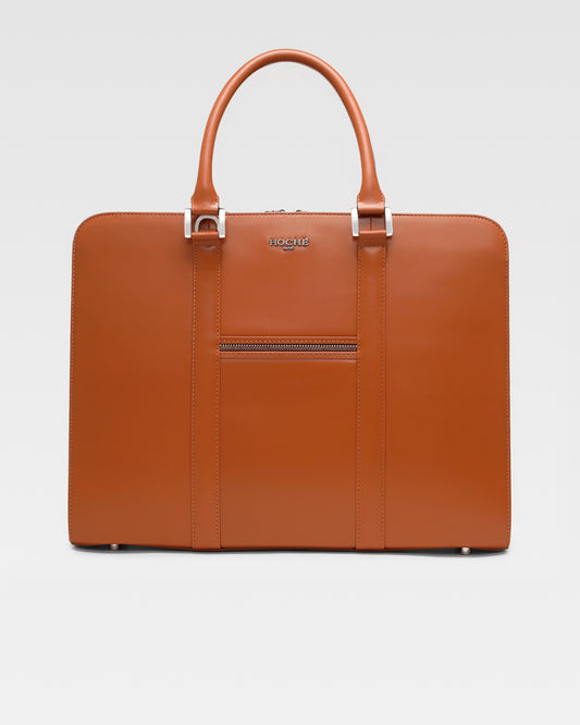 PinnaclePro Umber Tan Leather Laptop Bag – Premium full-grain leather bag for professionals, featuring a sleek design, durable handles, detachable shoulder strap, and padded laptop compartment. Perfect for work and travel.