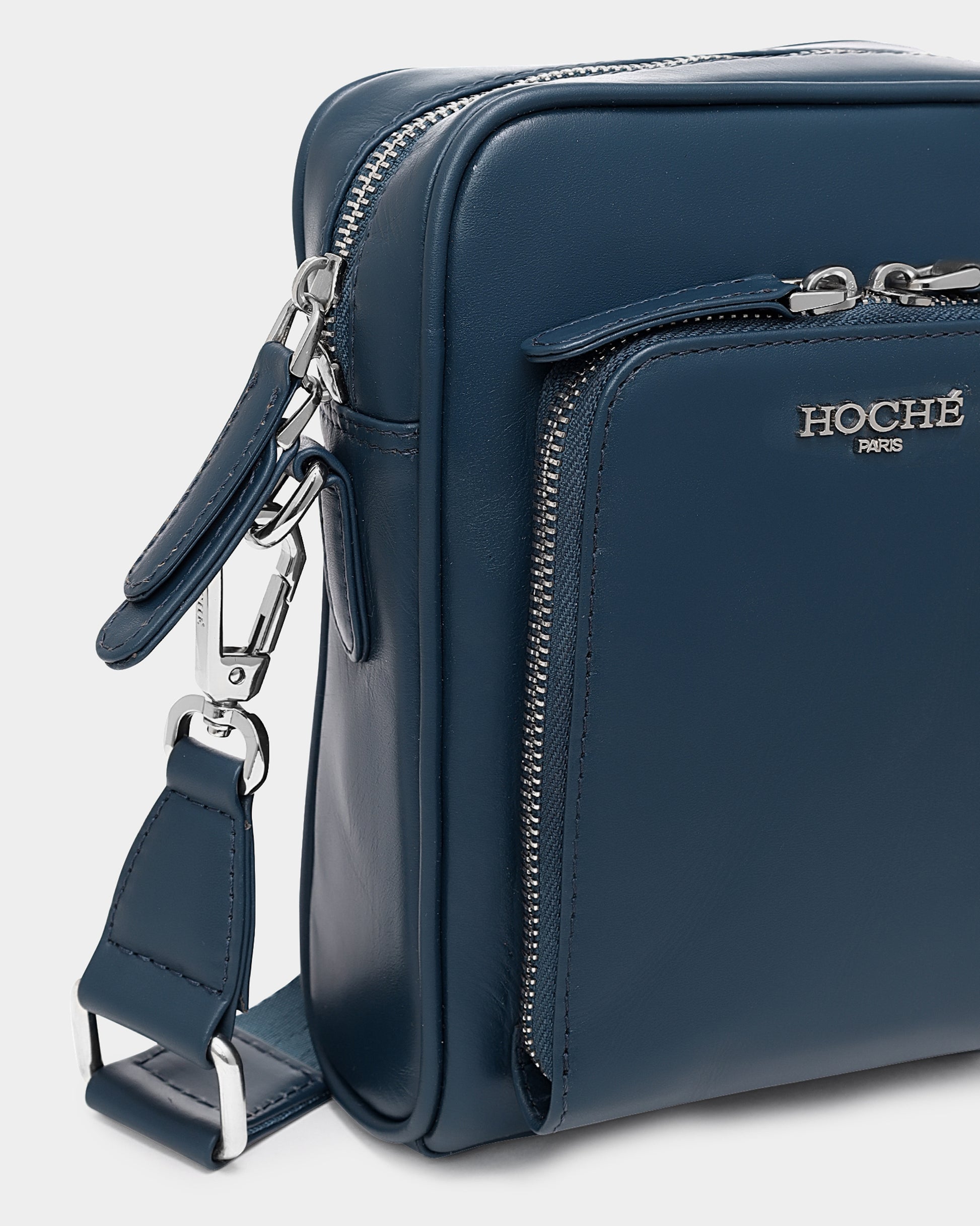 Dark Blue leather sling bag for men worn crossbody – Grandeur by Hoche Paris