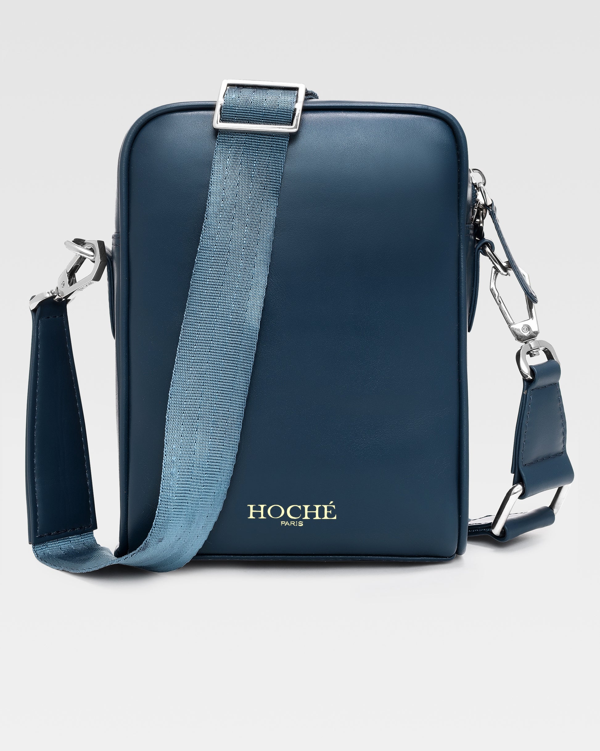 Back view of Dark Blue men sling bag in genuine leather – Hoche Paris