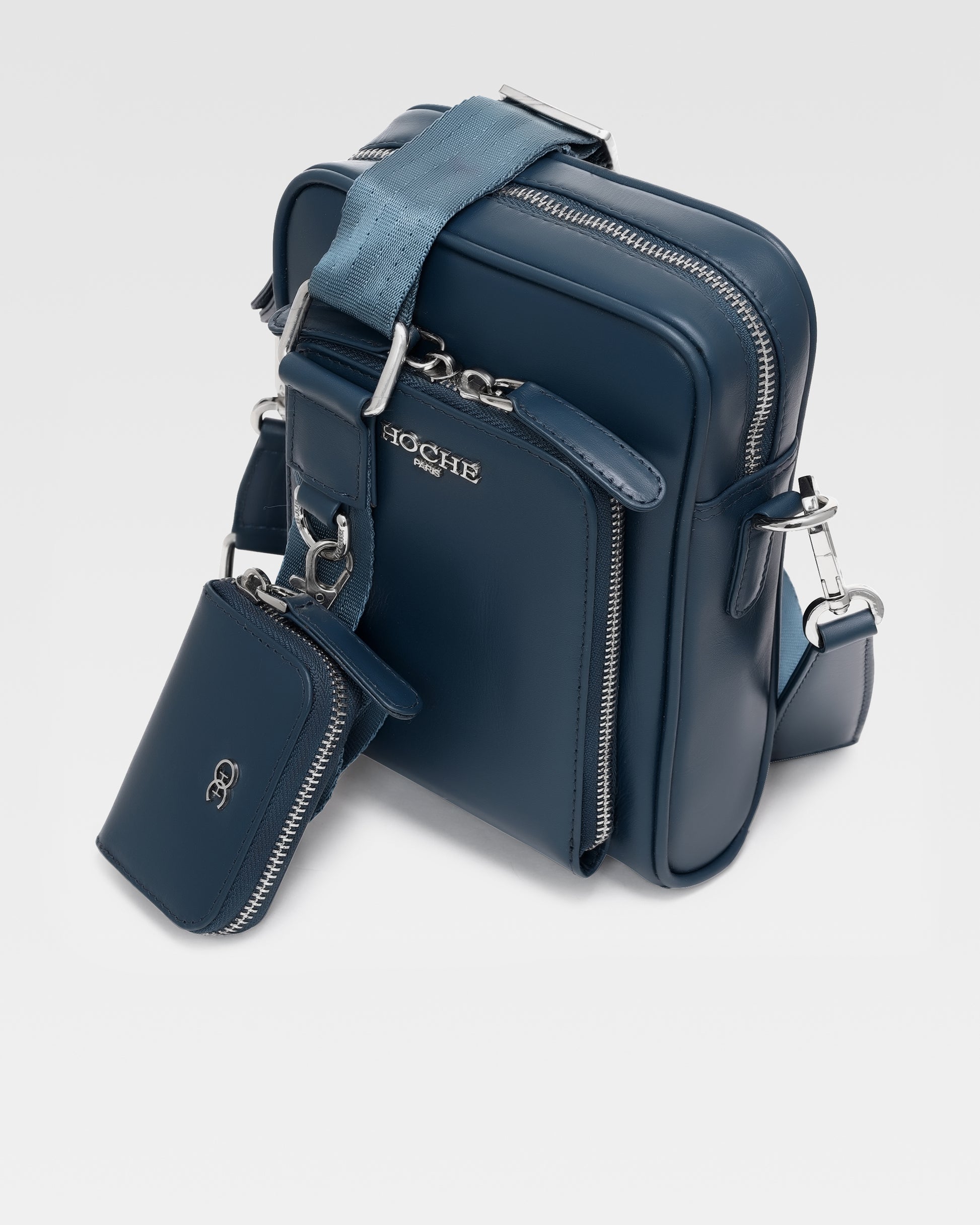 Side view of Dark Blue leather cross body bag for men – Grandeur by Hoche Paris