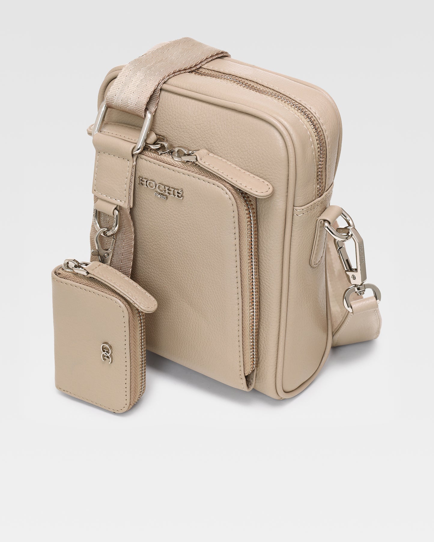 Side view of Taupe leather cross body bag for men – Grandeur by Hoche Paris