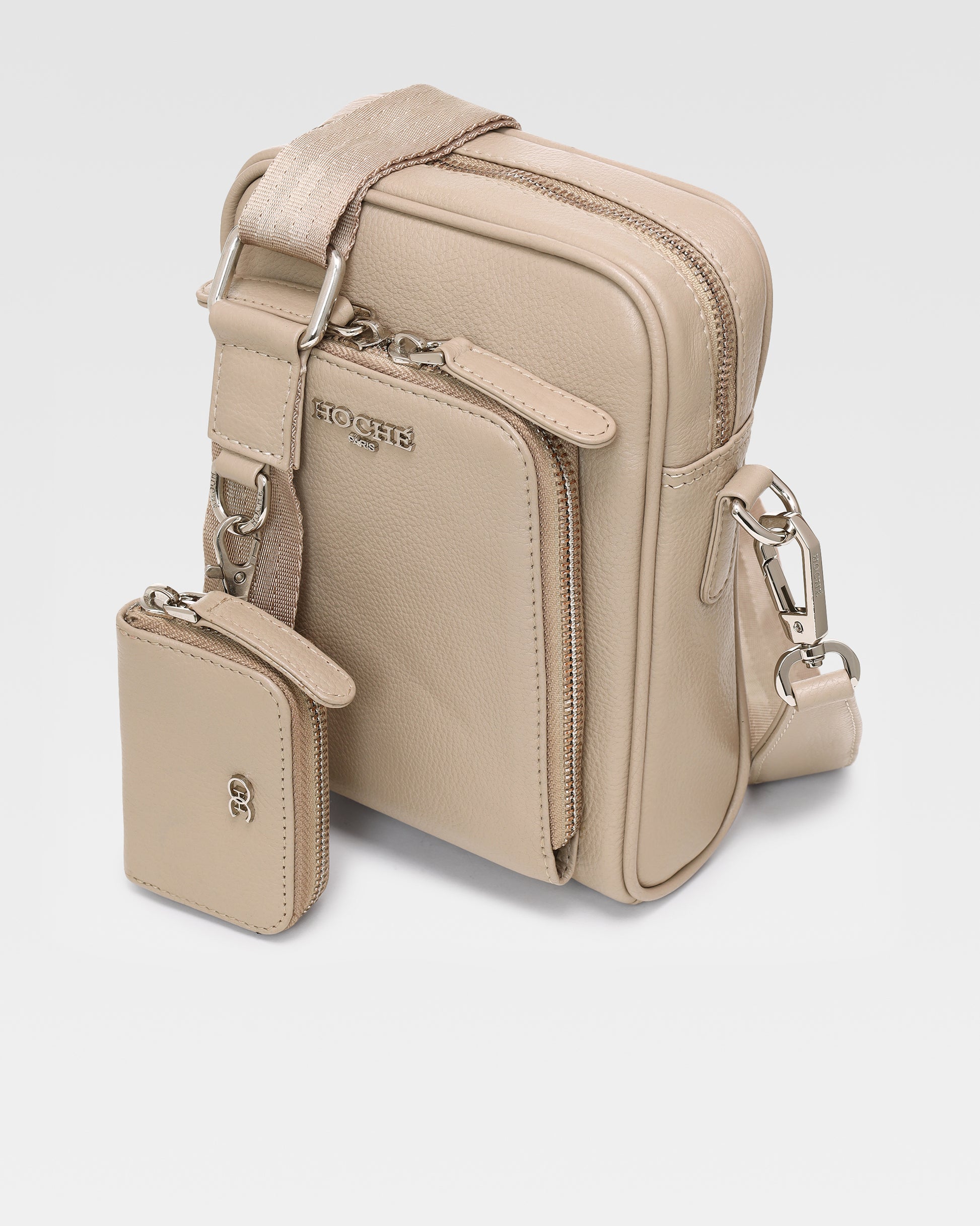 Side view of Taupe leather cross body bag for men – Grandeur by Hoche Paris