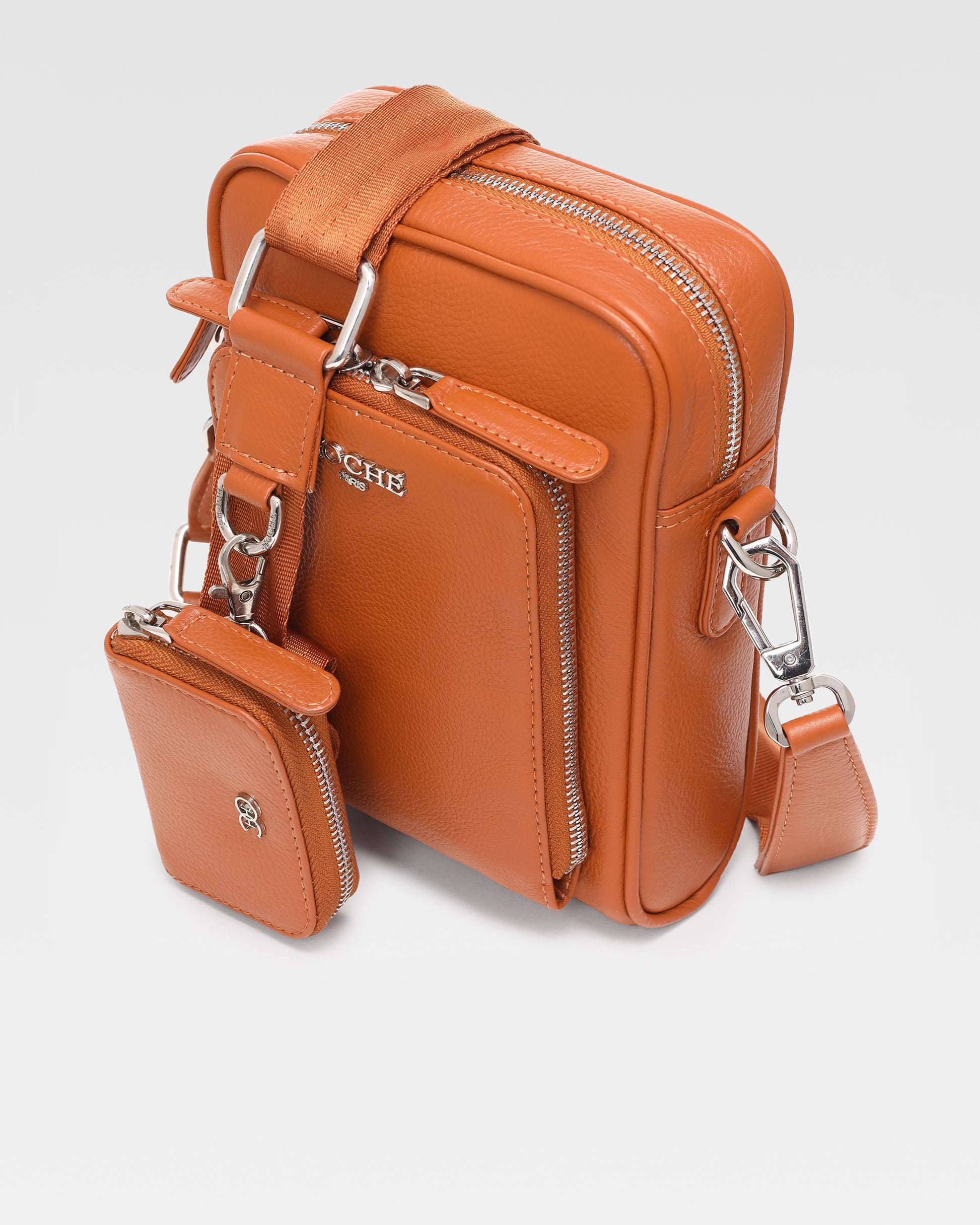 Side view of Umber Tan leather cross body bag for men – Grandeur by Hoche Paris