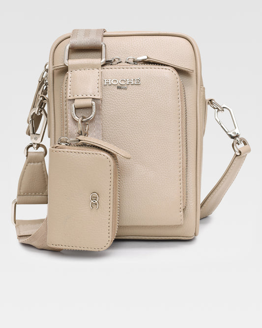 Side view of Taupe leather cross body bag for men – Grandeur by Hoche Paris